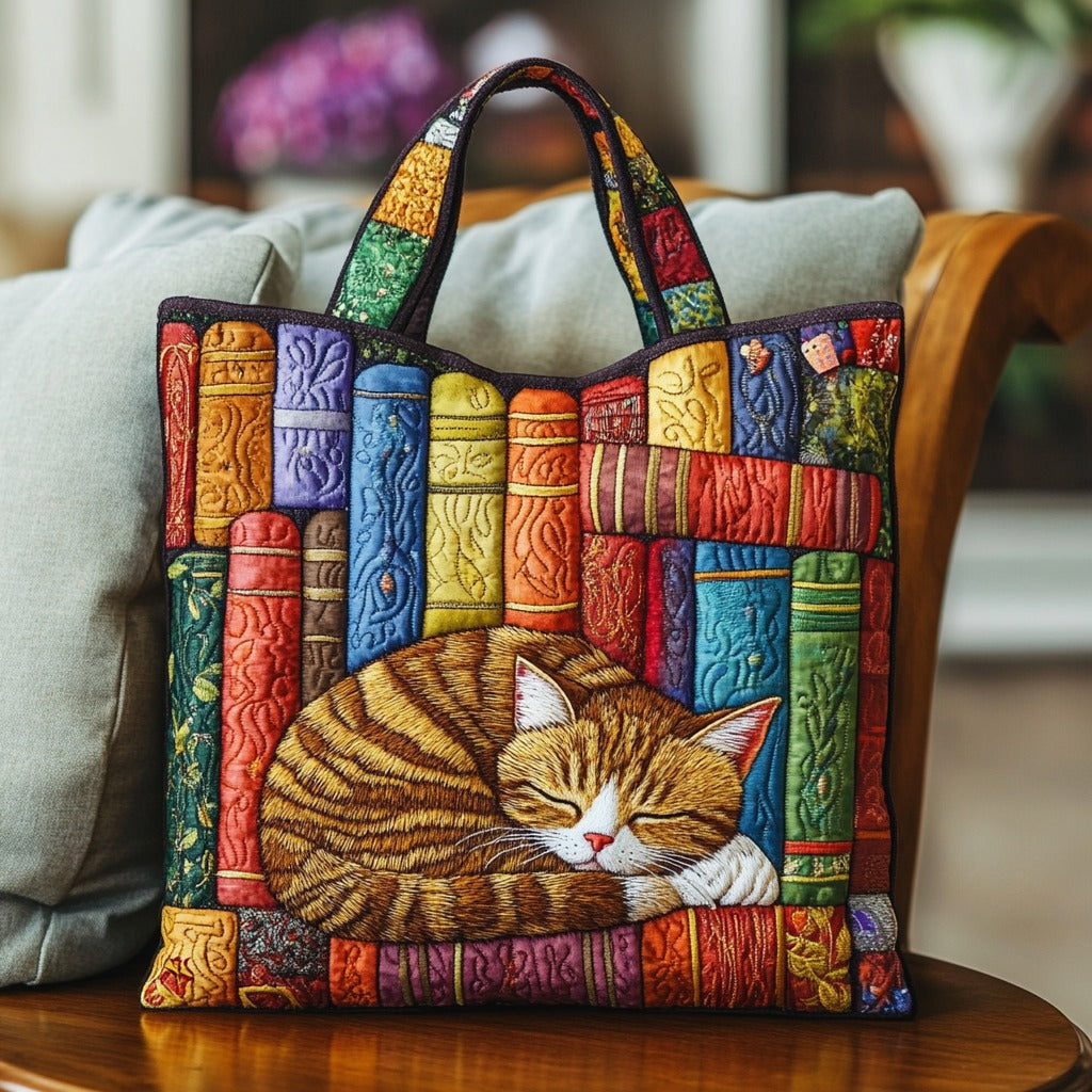 Vintage Library Cat XR1111006CL Quilted Tote Bag