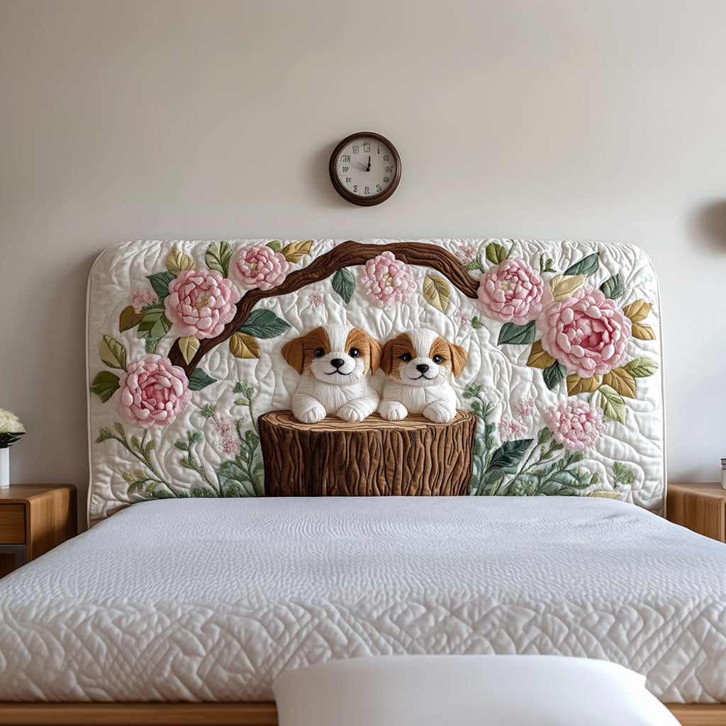 Dogs In Rose Garden QA0701004CL Quilted Headboard Slipcover