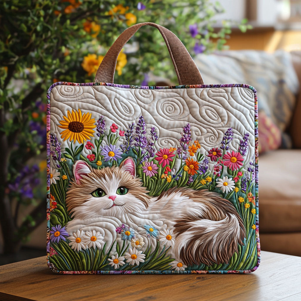 Cat And Flower QA0712055CL Quilted Tote Bag
