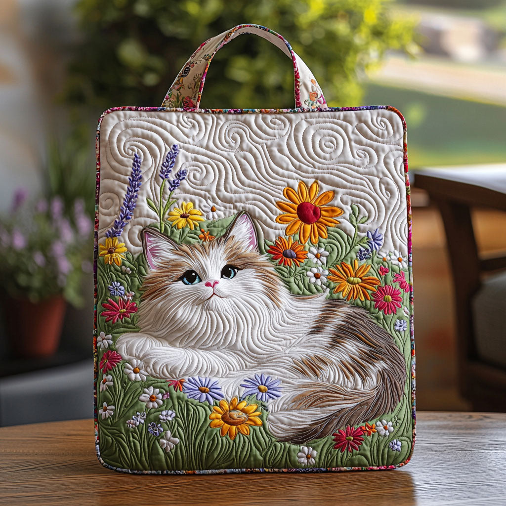 Cat And Flower QA0712056CL Quilted Tote Bag
