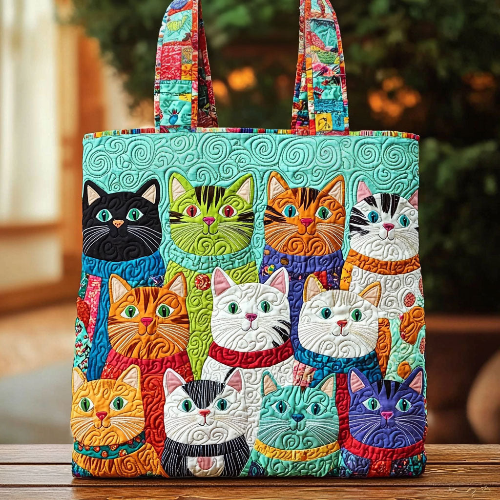 Colorful Whimsical Cats QA0912044CL Quilted Tote Bag