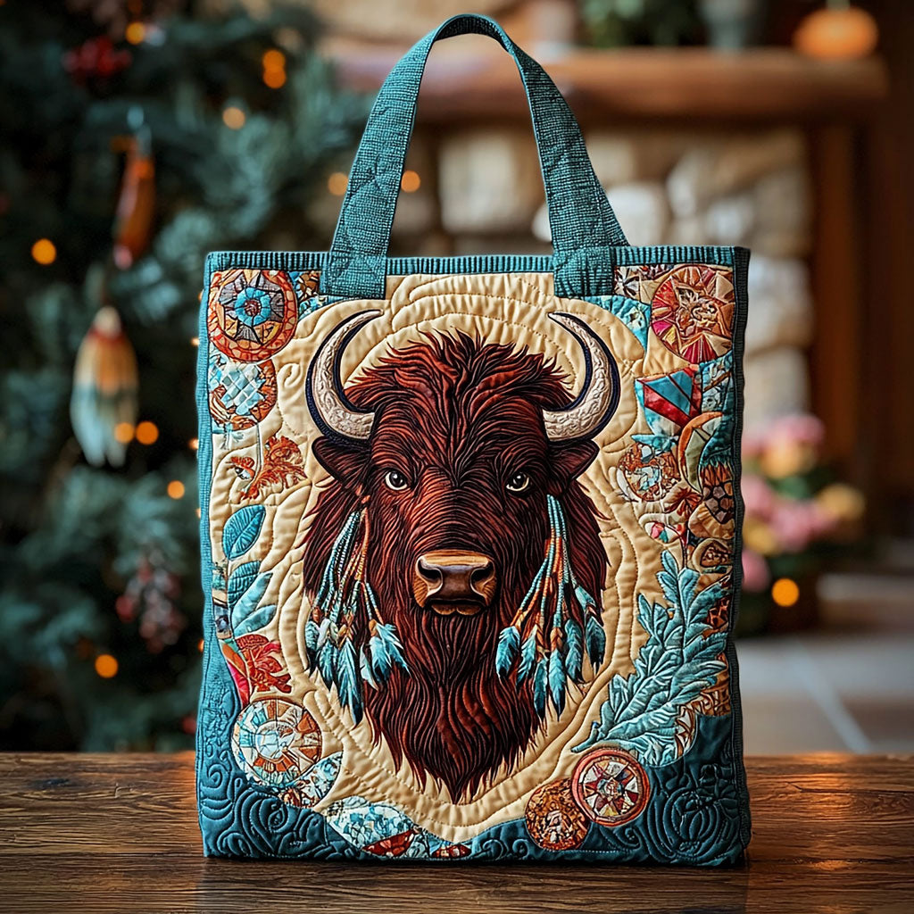 Bison And Flower QA2511027CL Quilted Tote Bag