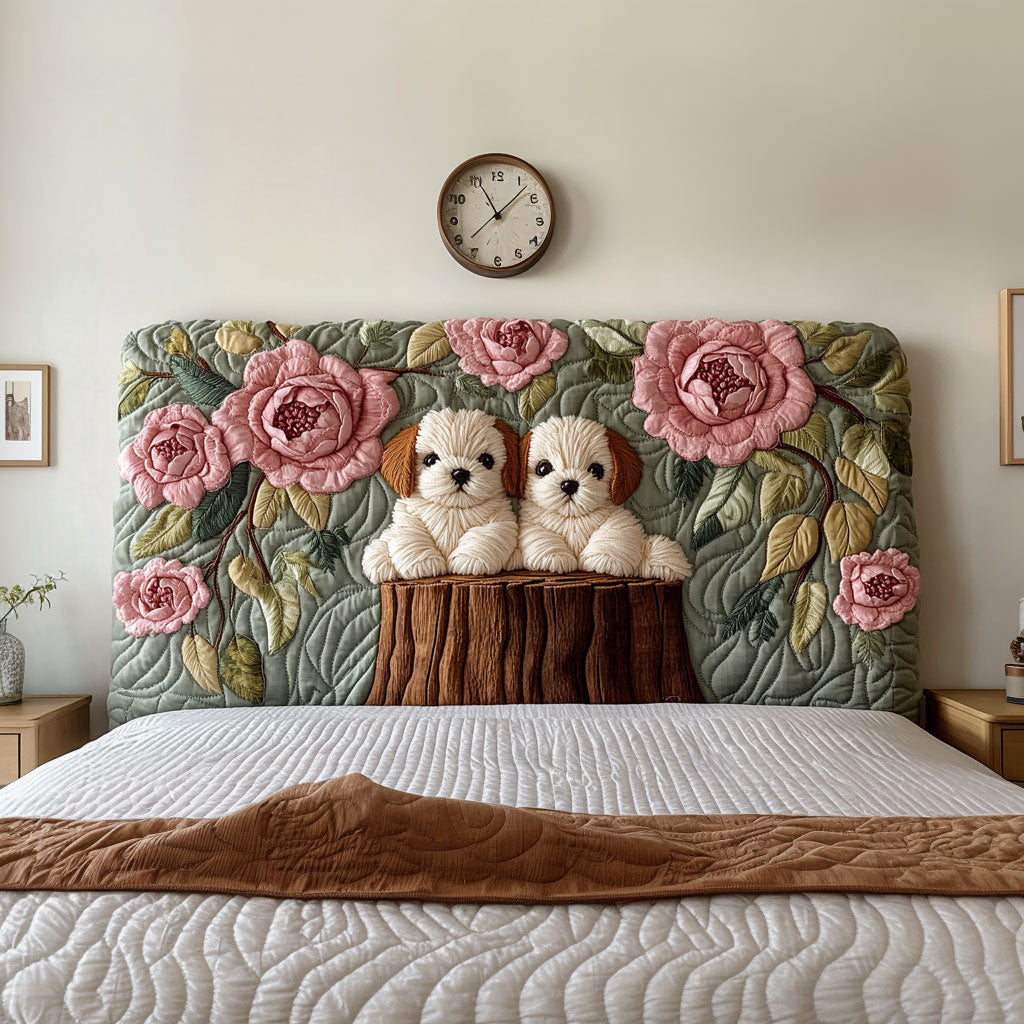 Dogs In Rose Garden QA0701002CL Quilted Headboard Slipcover
