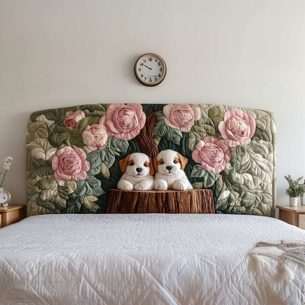 Dogs In Rose Garden QA0701001CL Quilted Headboard Slipcover