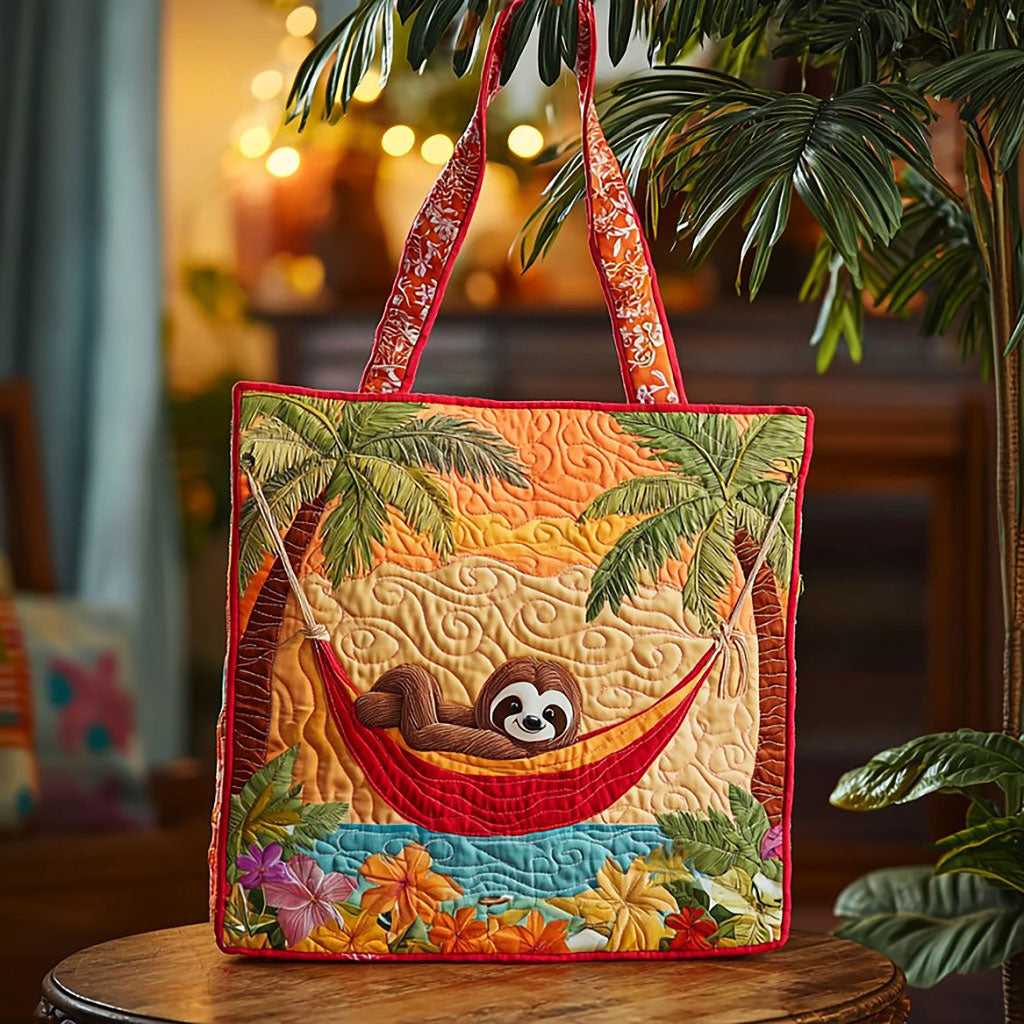 Tropical Summer Sloth QA2011026CL Quilted Tote Bag