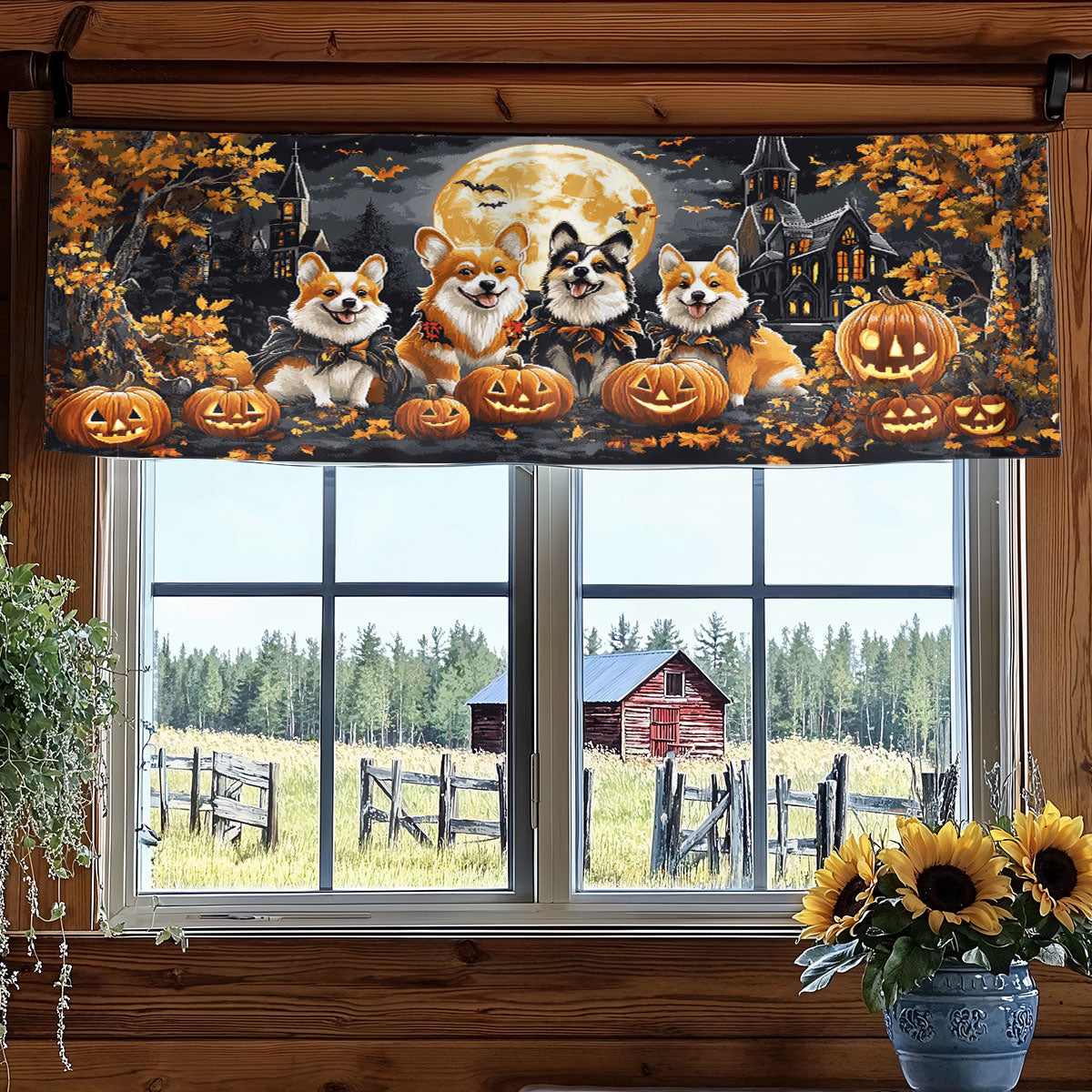 Haunted Corgi WN3107028CL Quilted Valance