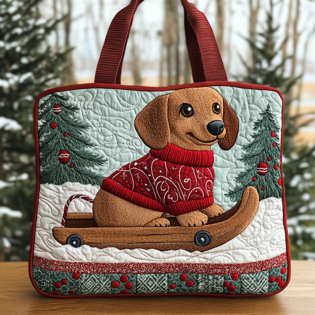 Dachshund Sleigh CW1211020CL Quilted Tote Bag