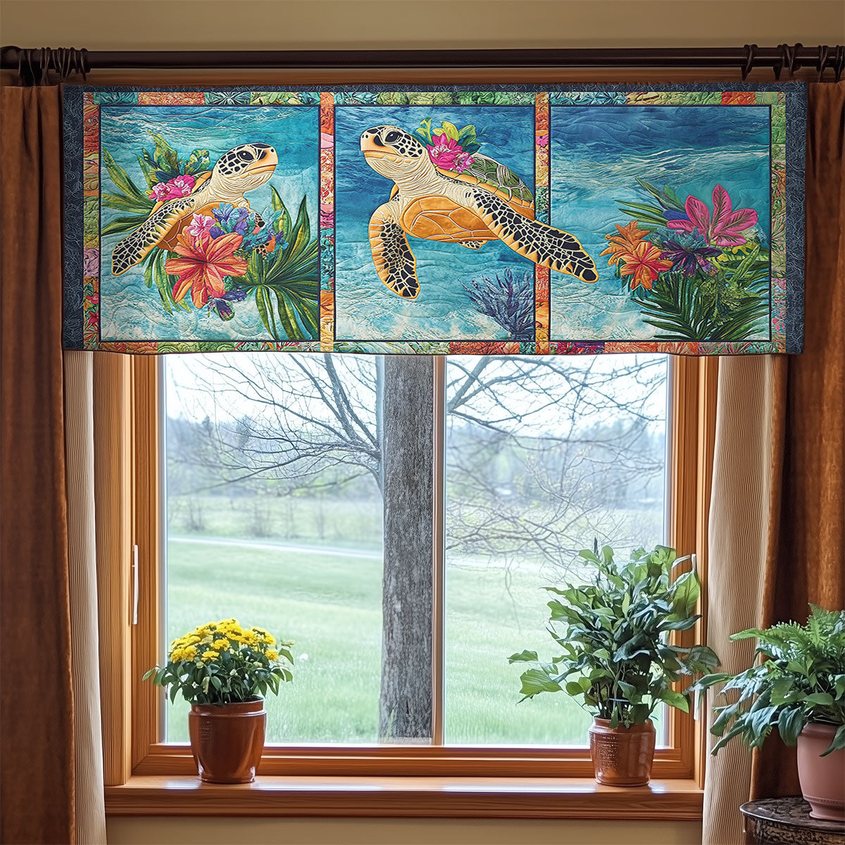 Turtle Floral WN2406066CL Quilted Valance