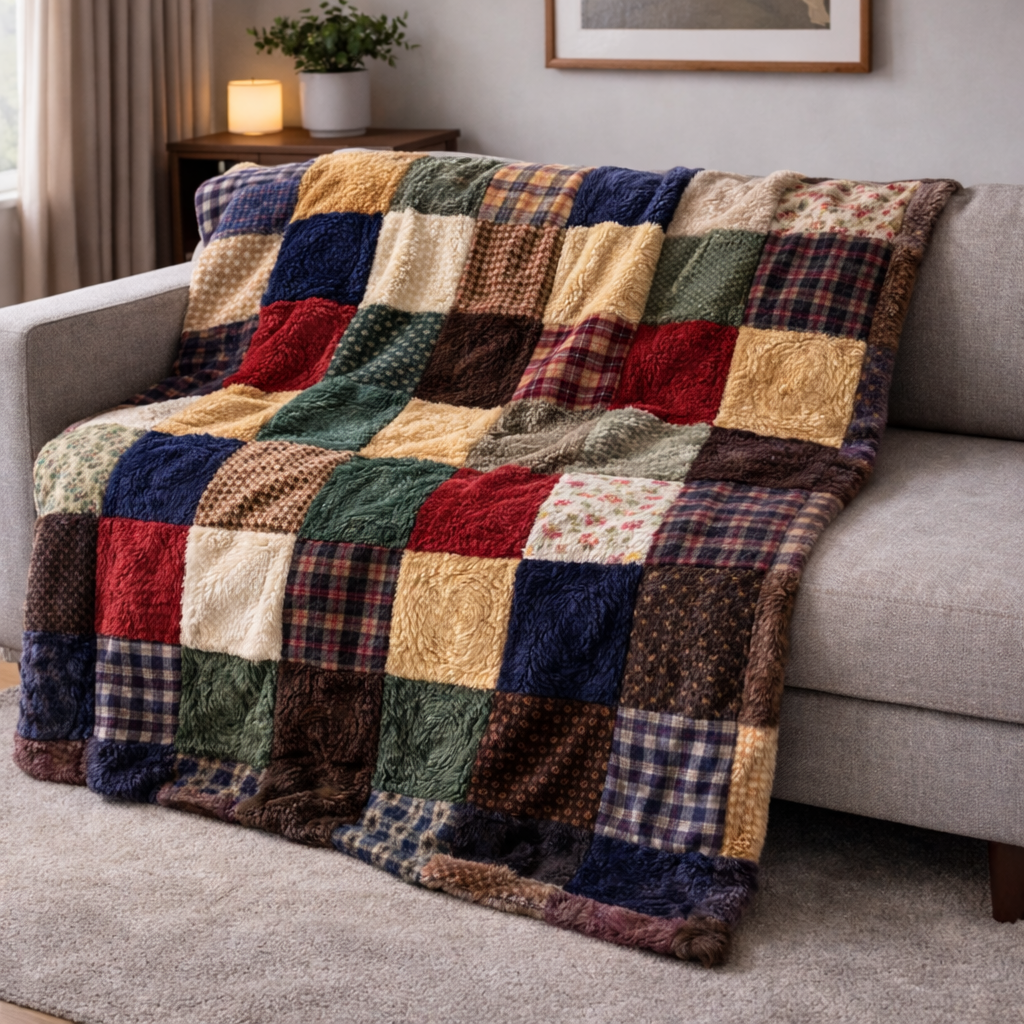 Vintage Patchwork QA2901007CL Faux Fur Throw Blanket