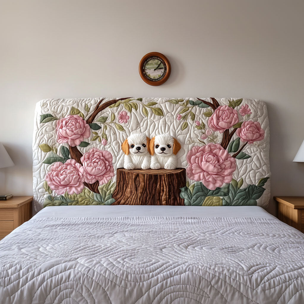 Dogs In Rose Garden QA0701005CL Quilted Headboard Slipcover