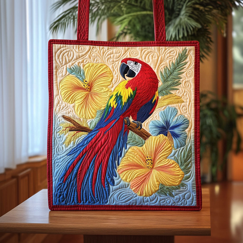 Tropical Scarlet Macaw Parrot QA0512024CL Quilted Tote Bag