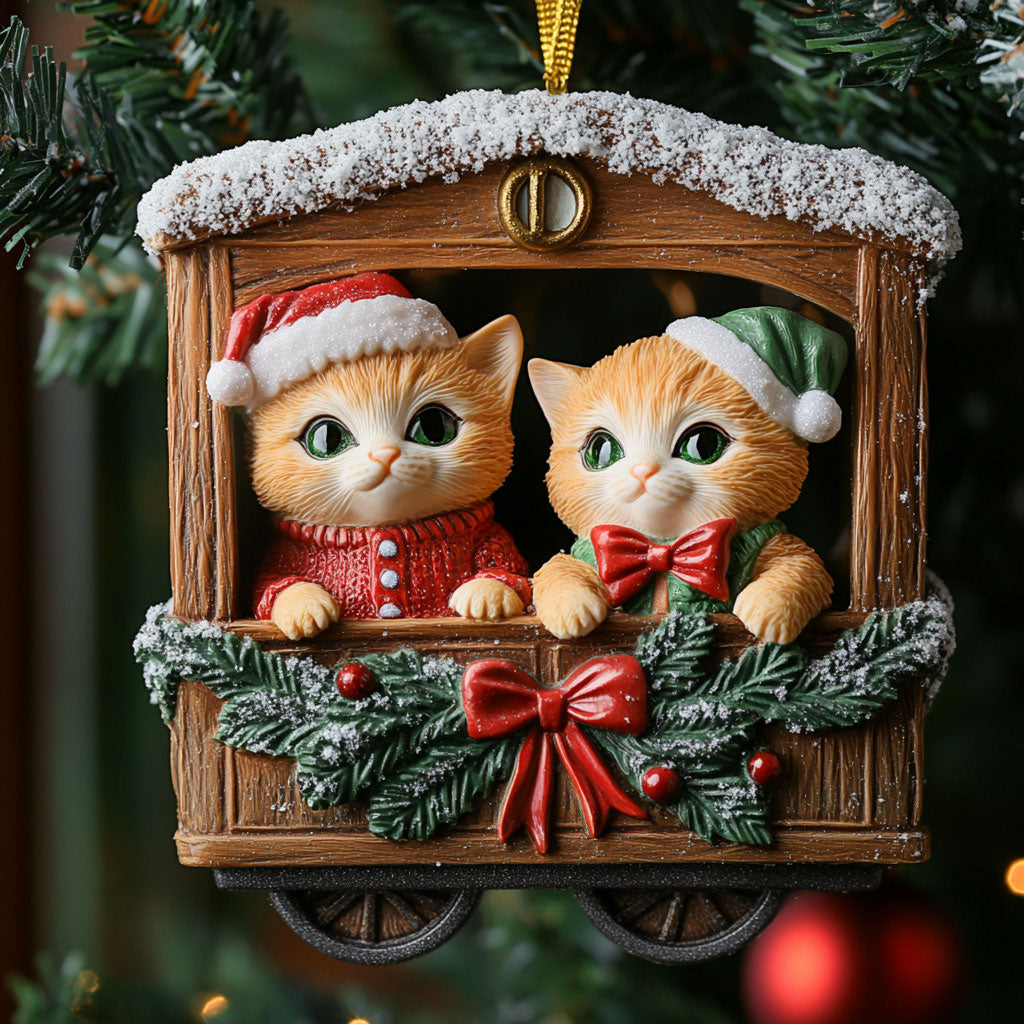 Jolly Cat Train CW0112027CL Christmas Ornament
