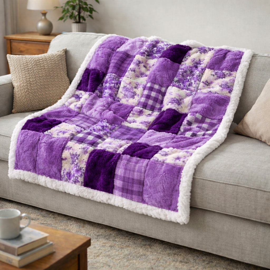 Purple Patchwork CW2901002CL Faux Fur Throw Blanket