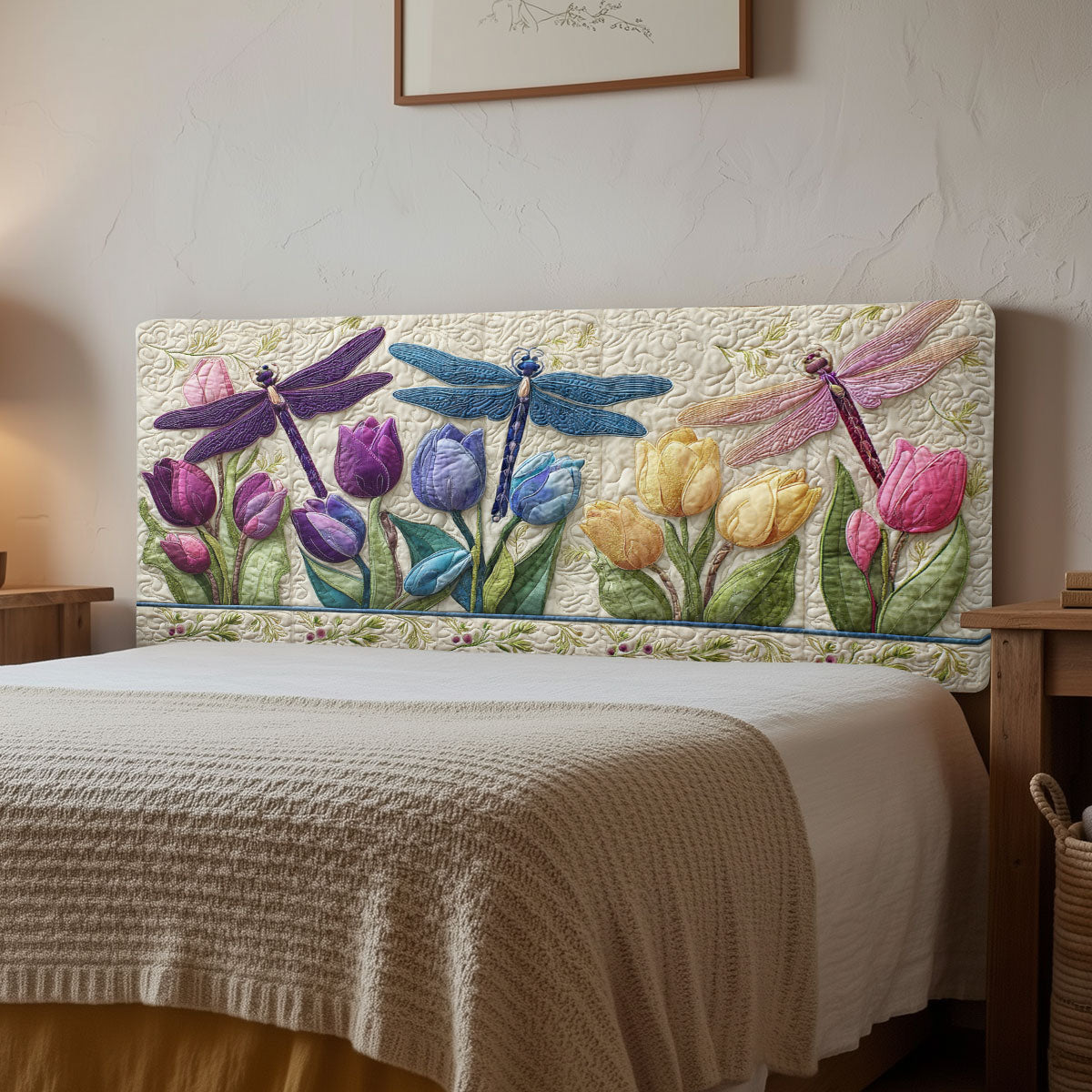 Dragonfly Tulip Flower CW3012015CL Quilted Headboard Slipcover
