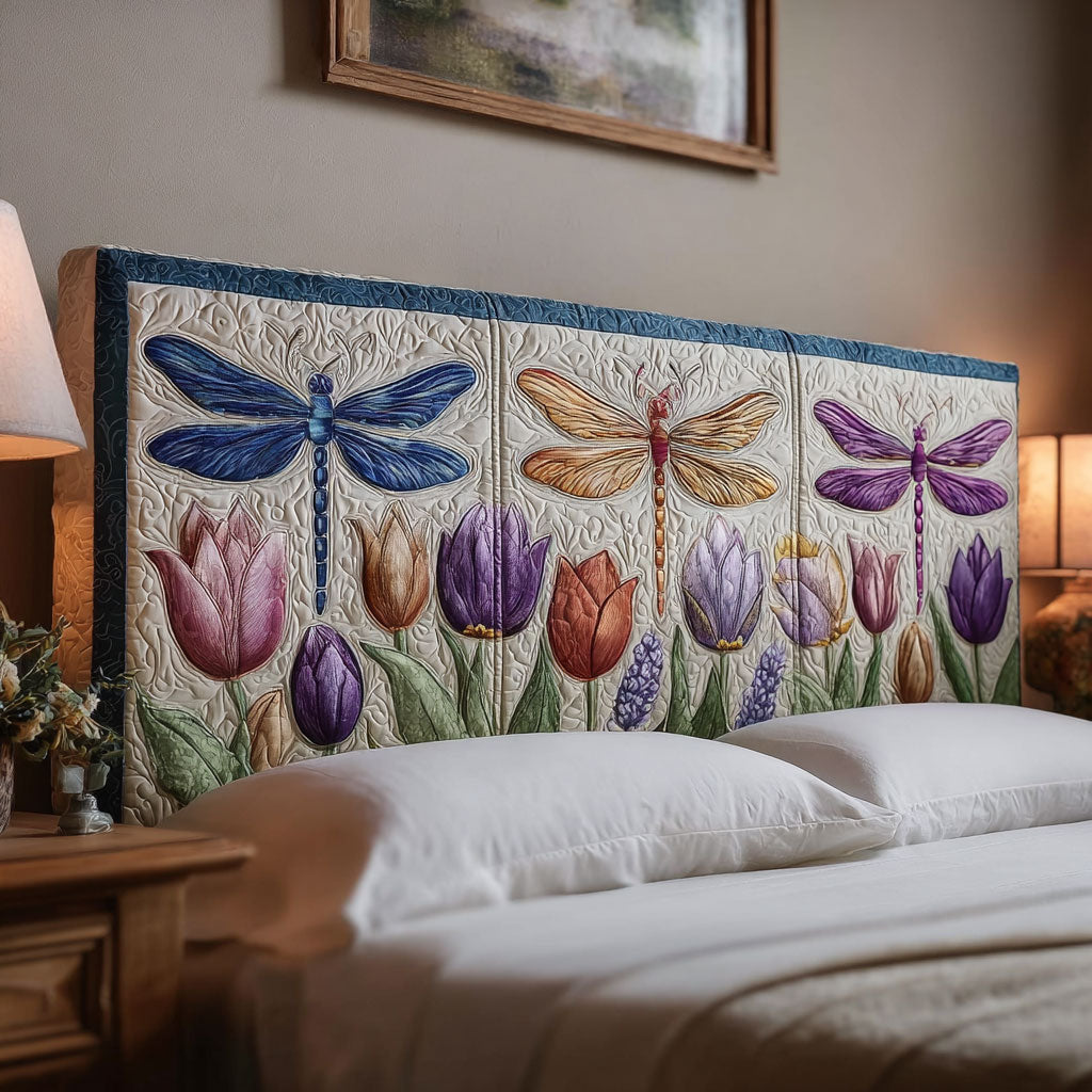 Dragonfly and Colorful Tulip CW3012008CL Quilted Headboard Slipcover