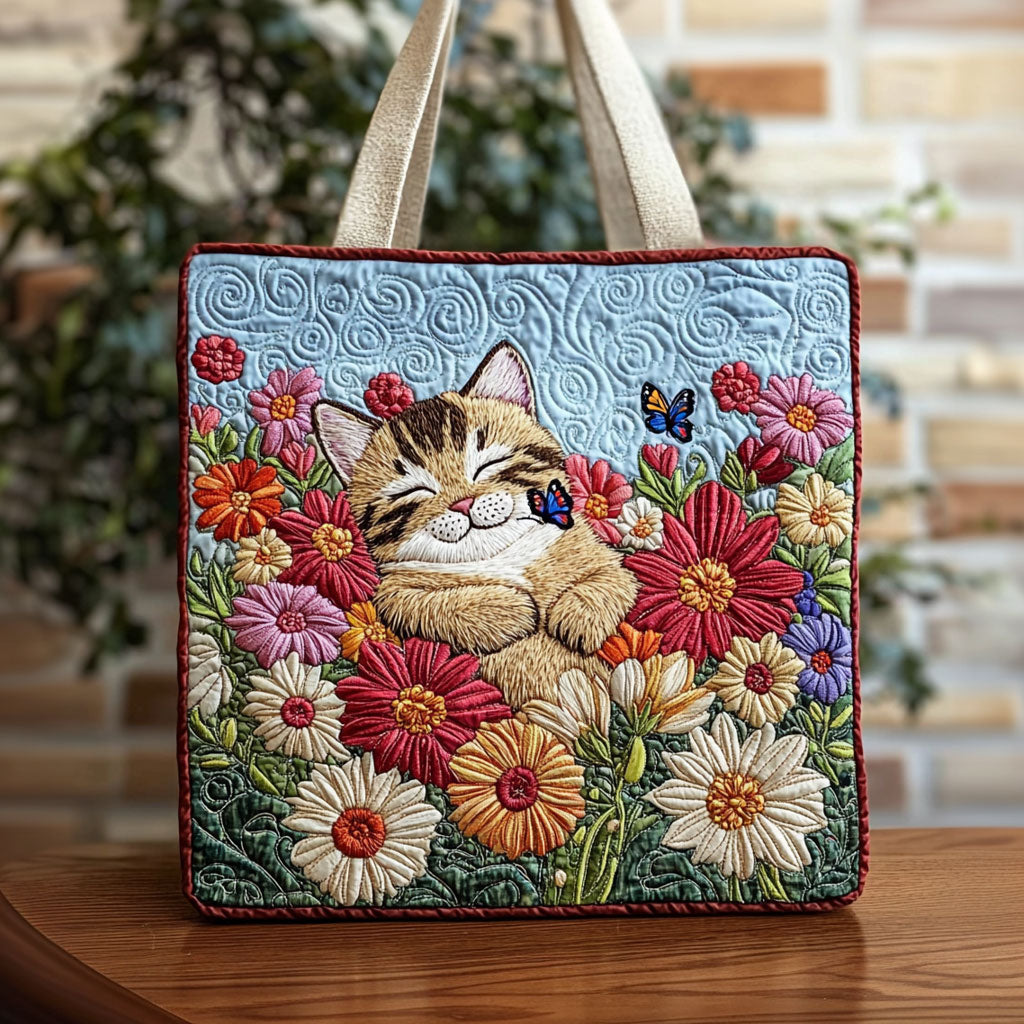 Sleeping Cat In Garden QA1012014CL Quilted Tote Bag