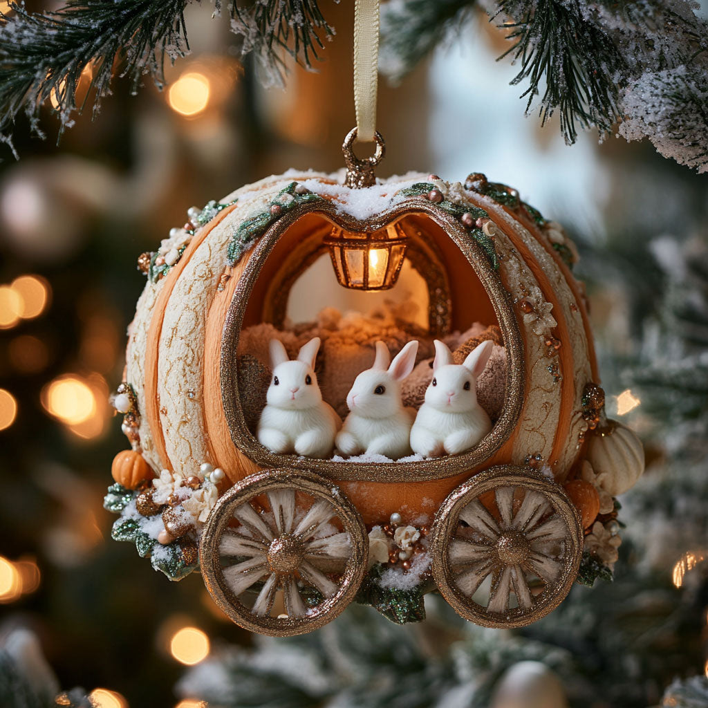 Rabbit Snowy Carriage WN0912052CL Christmas Ornament