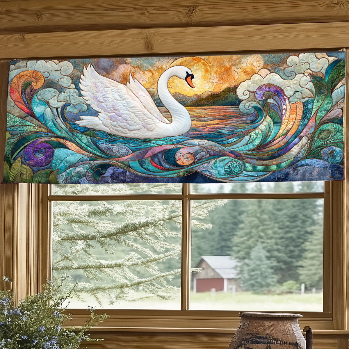 Elegant White Swan WJ0404032CL Quilted Valance