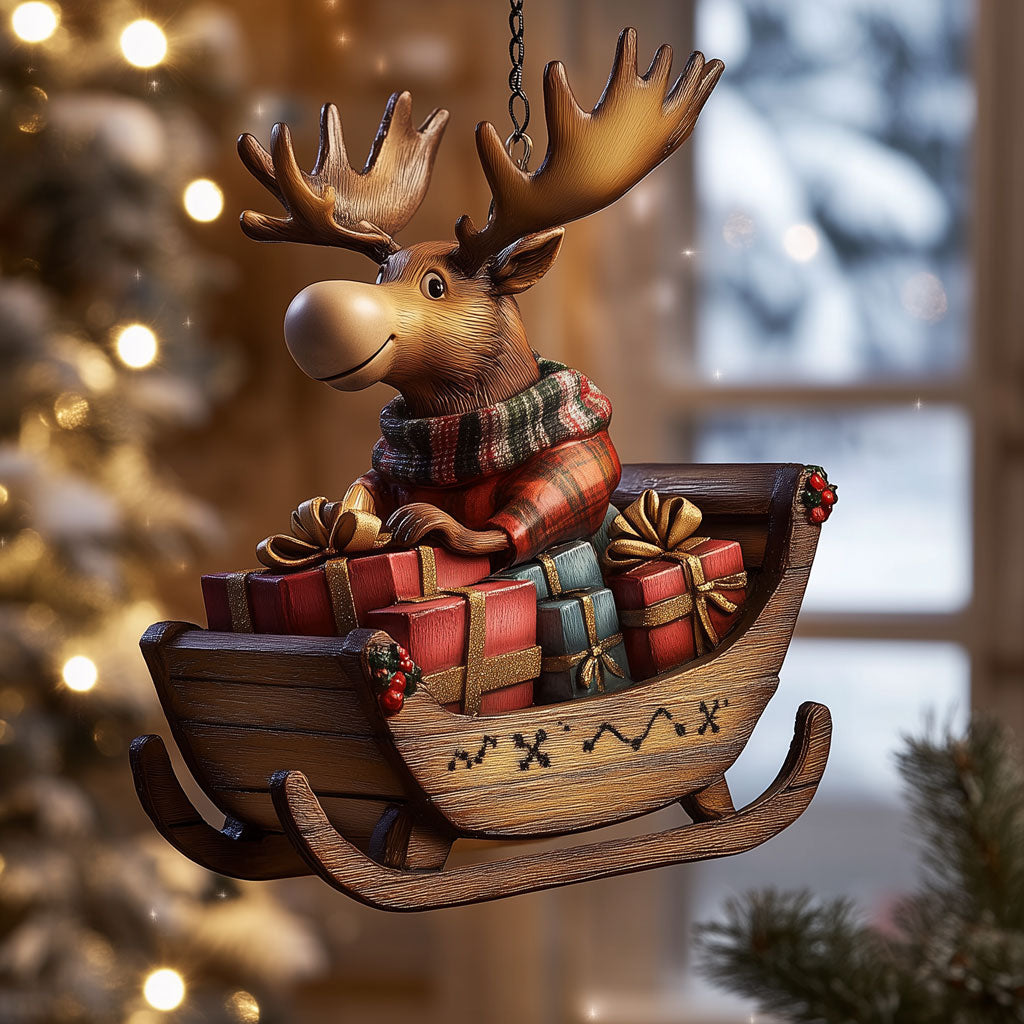Moose Loaded Sled LT2210014CL Christmas Ornament