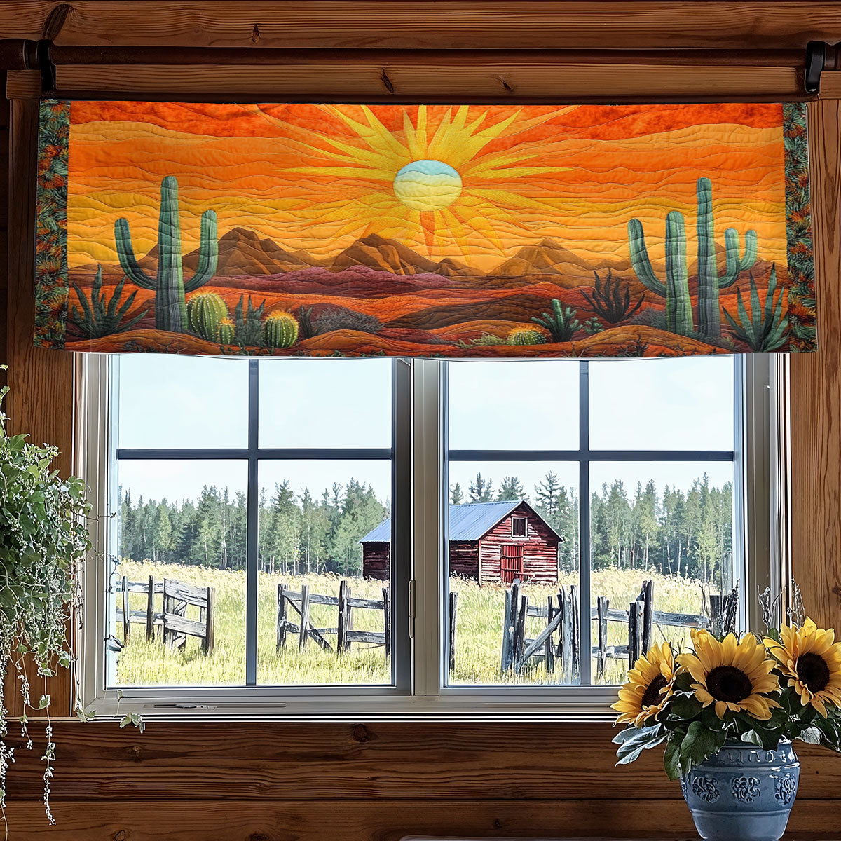Cactus Horizon WN1106015CL Quilted Valance