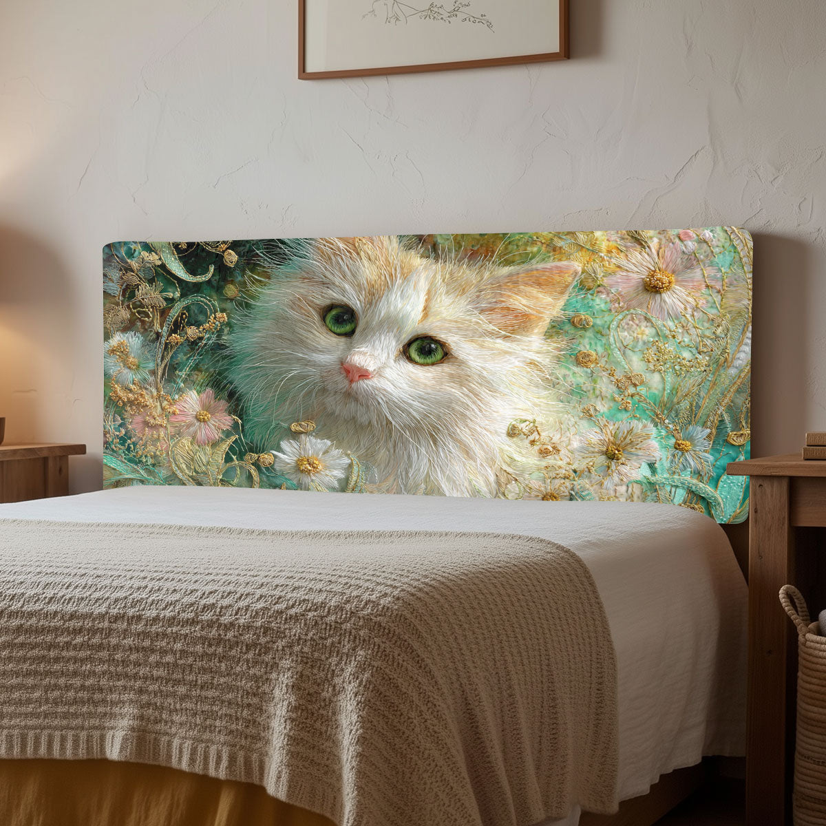 Whispering Blossom Cat CW2212044CL Quilted Headboard Slipcover