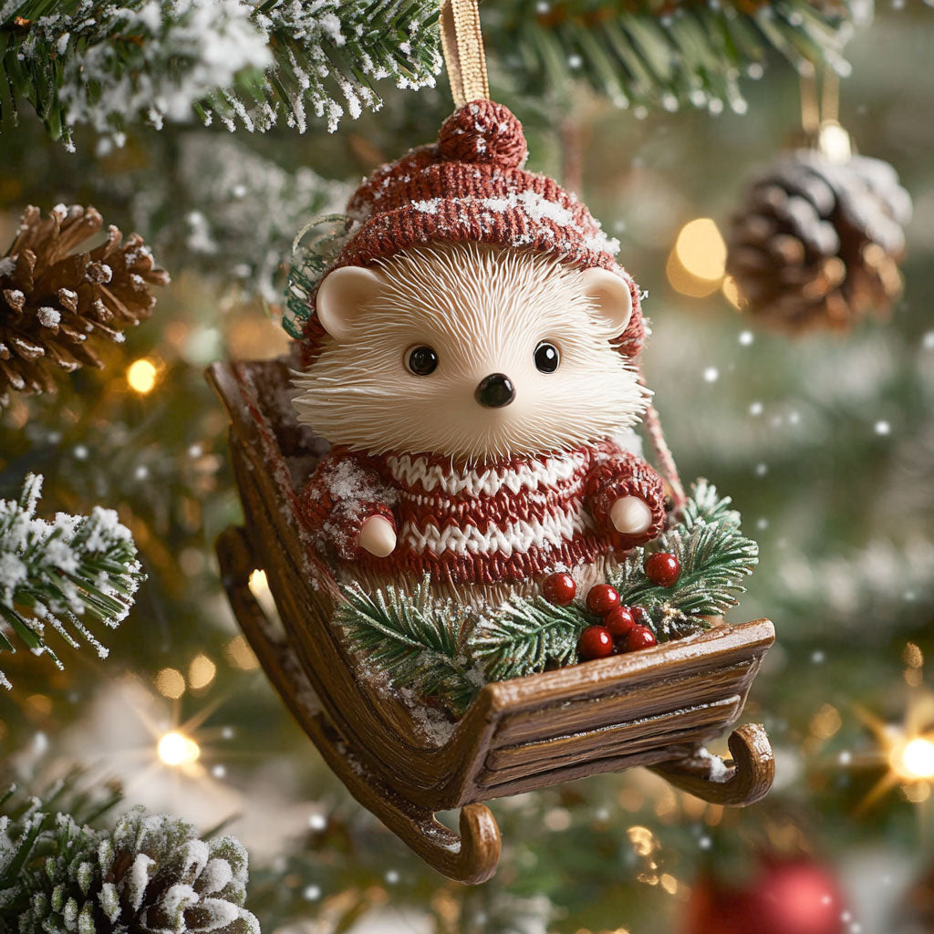 Hedgehog Christmas Smile WN1112024CL Christmas Ornament