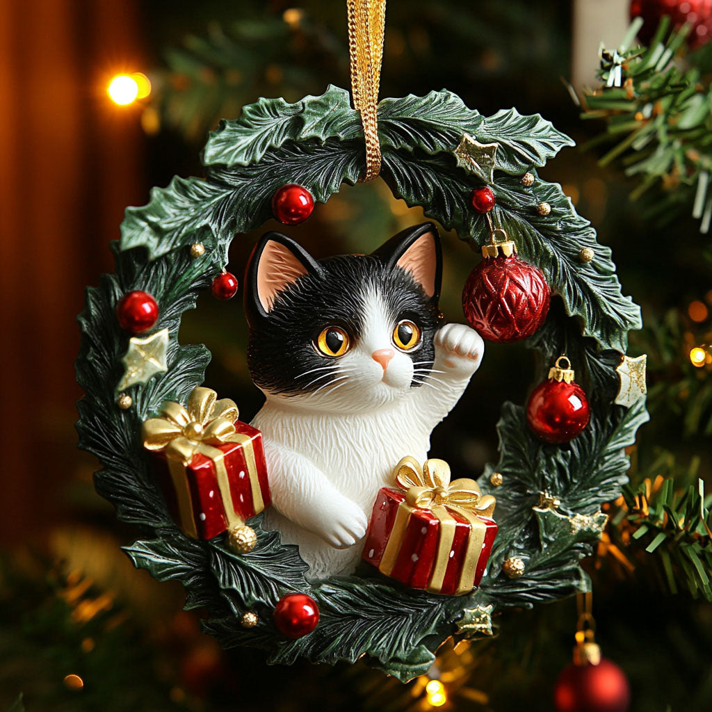 Cozy Cat Wreath CW2210026CL Christmas Ornament