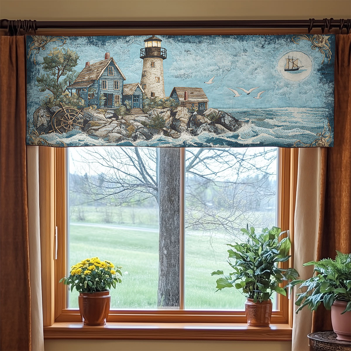 Rocky Island Lighthouse WN0408056CL Quilted Valance