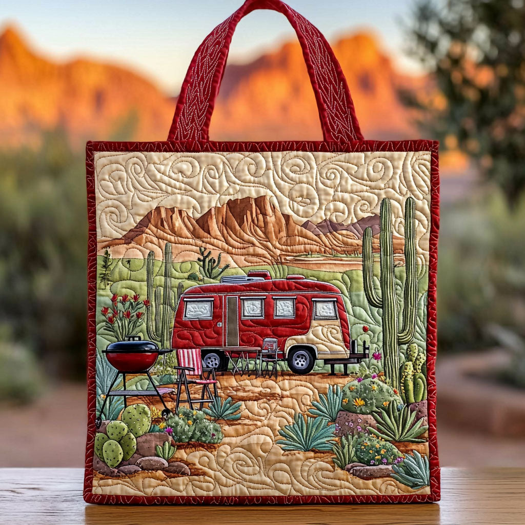 Camping In Desert QA1312012CL Quilted Tote Bag