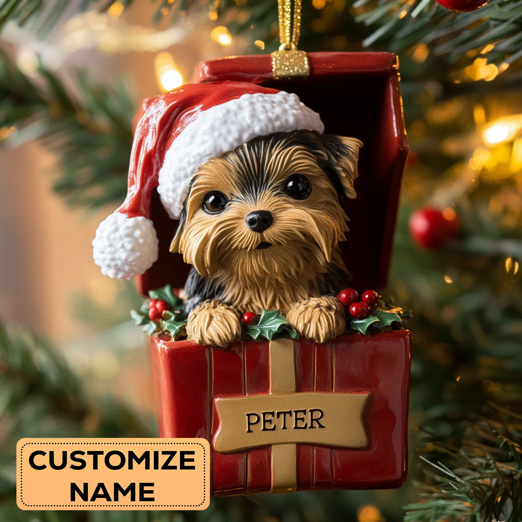 Merry Yorkie CW2110016CL Personalized Christmas Ornament
