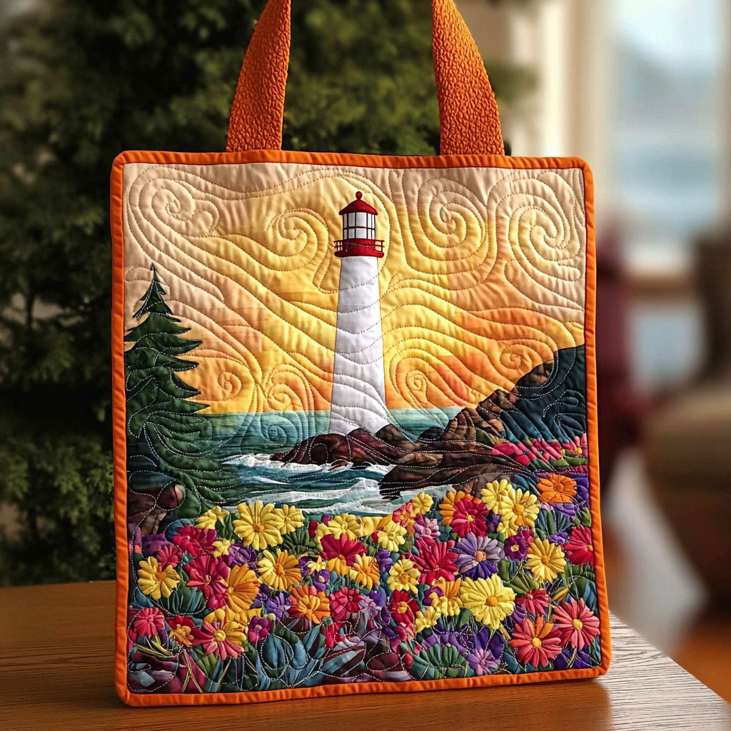 Lighthouse And Flower Field QA0712052CL Quilted Tote Bag