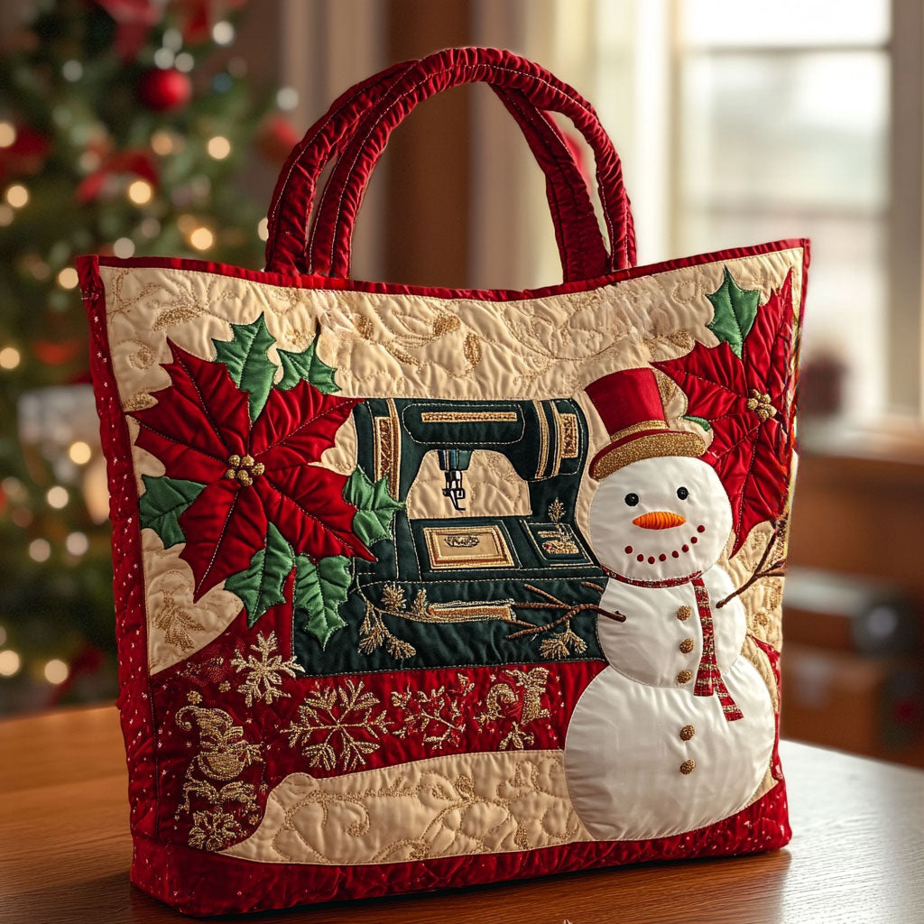 Snowman Sewing Machine WN2010064CL Quilted Tote Bag