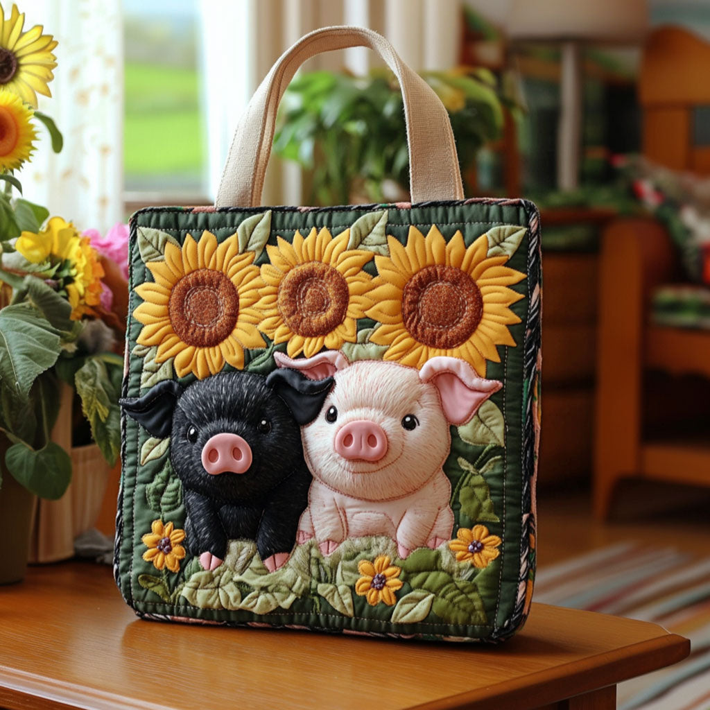 Pig and Sunflower KL0412022CL Quilted Tote Bag