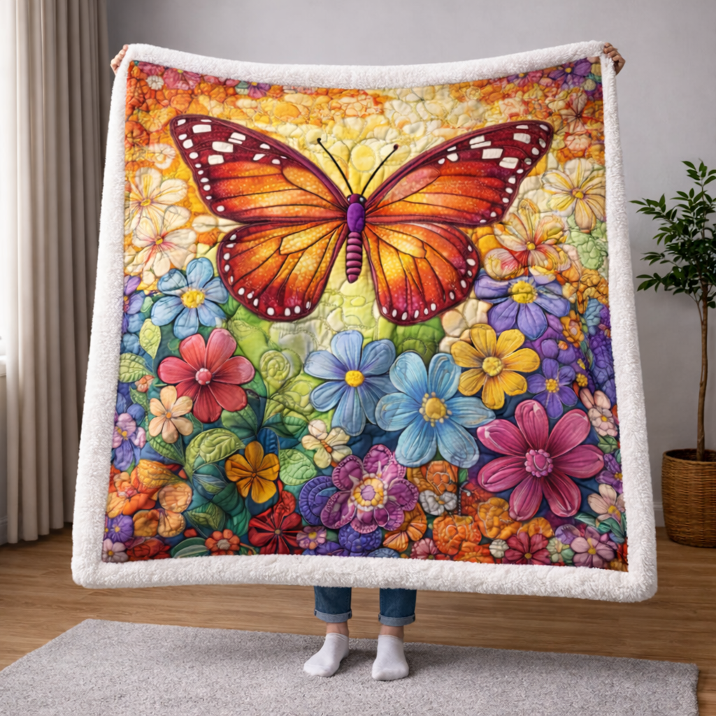Floral Butterfly QA1002008CL Faux Fur Throw Blanket
