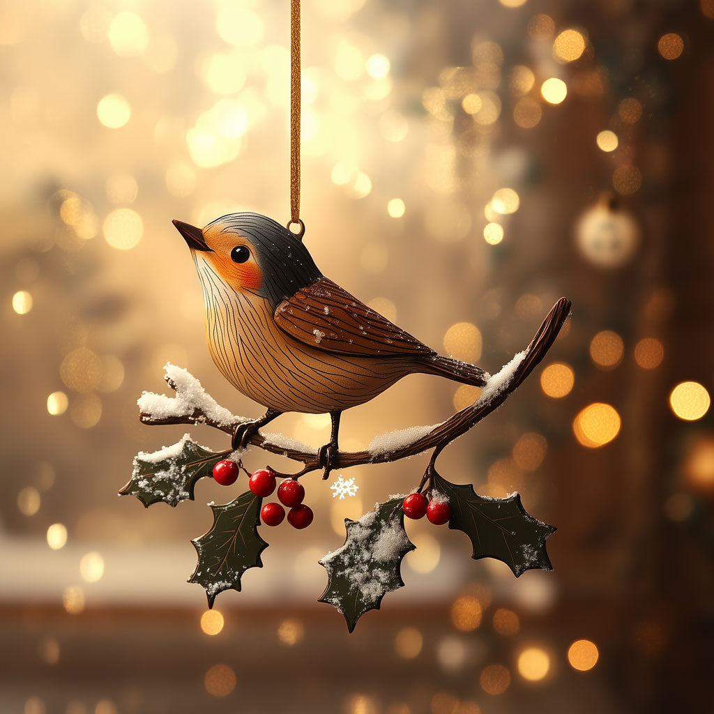 Robin On Holly Branch LT2210025CL Christmas Ornament