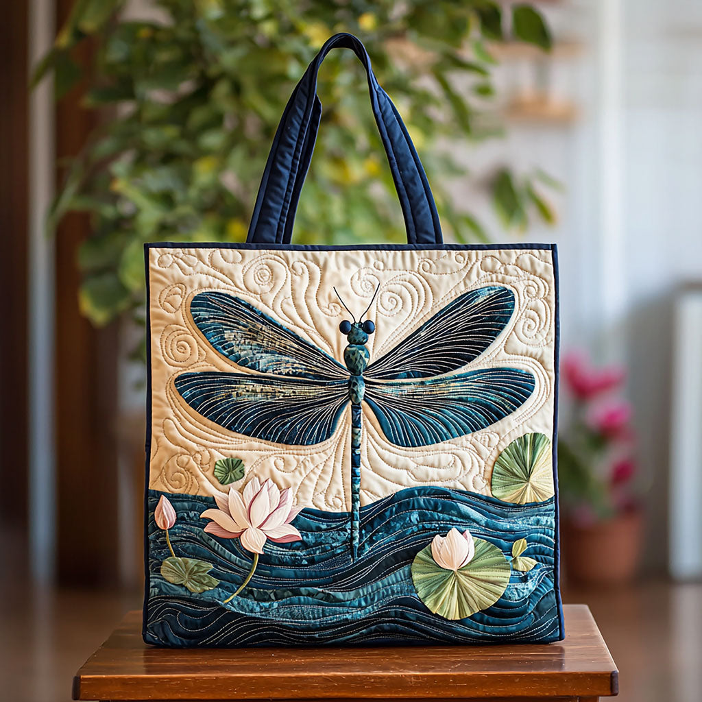 Dragonfly Above Lotus QA2111013CL Quilted Tote Bag