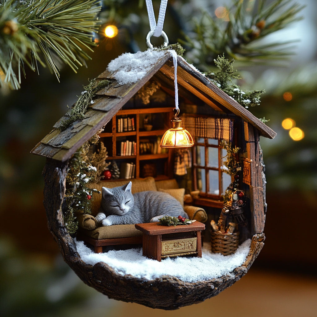 Cat Christmas Cabin WN2611009CL Christmas Ornament