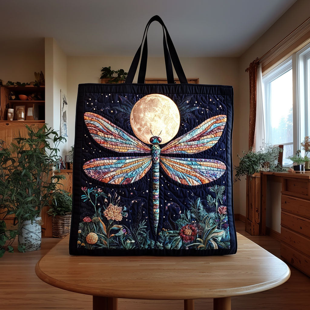Dragonfly with Moon KL1112028CL Quilted Tote Bag