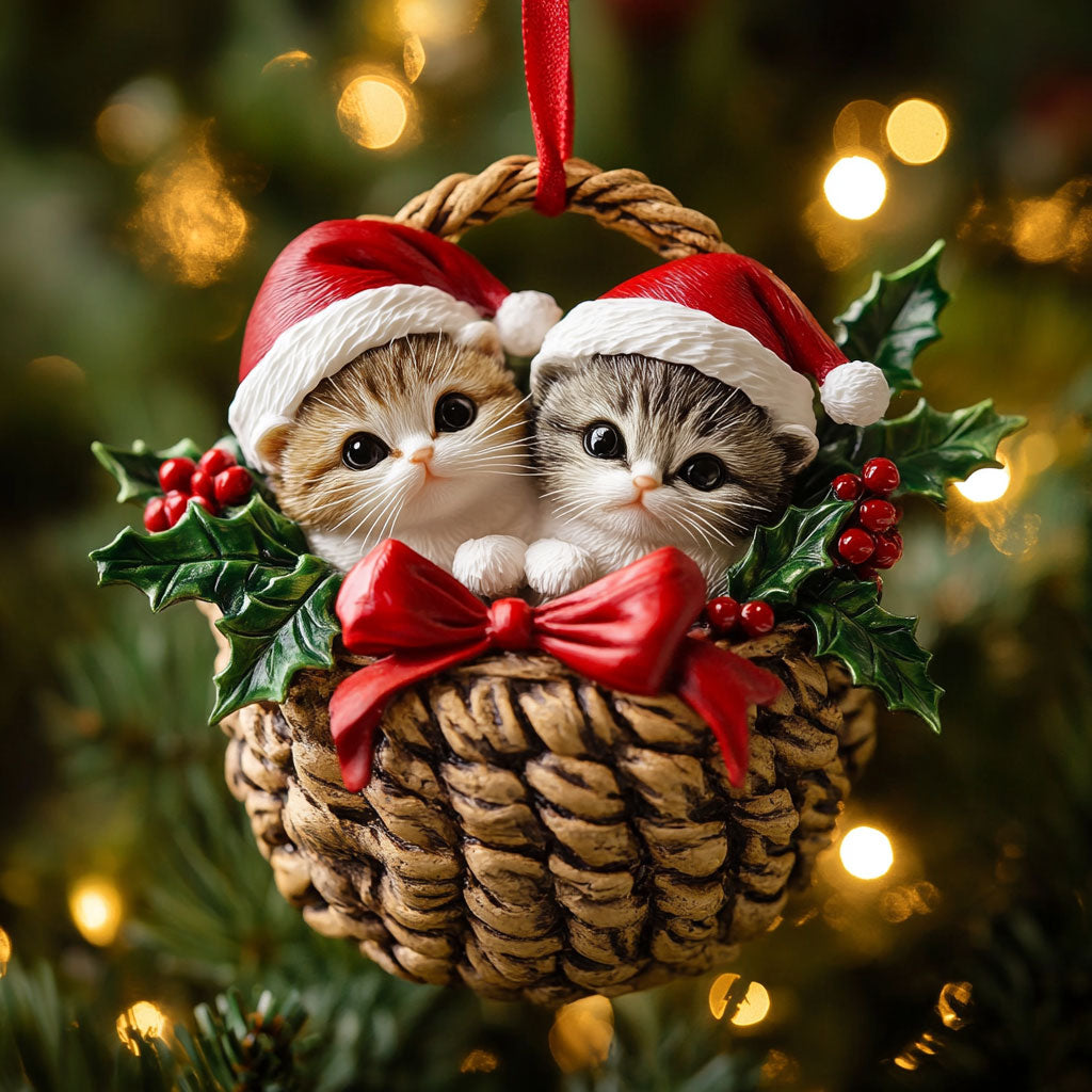 Christmas Basket Cat WN0811037CL Christmas Ornament