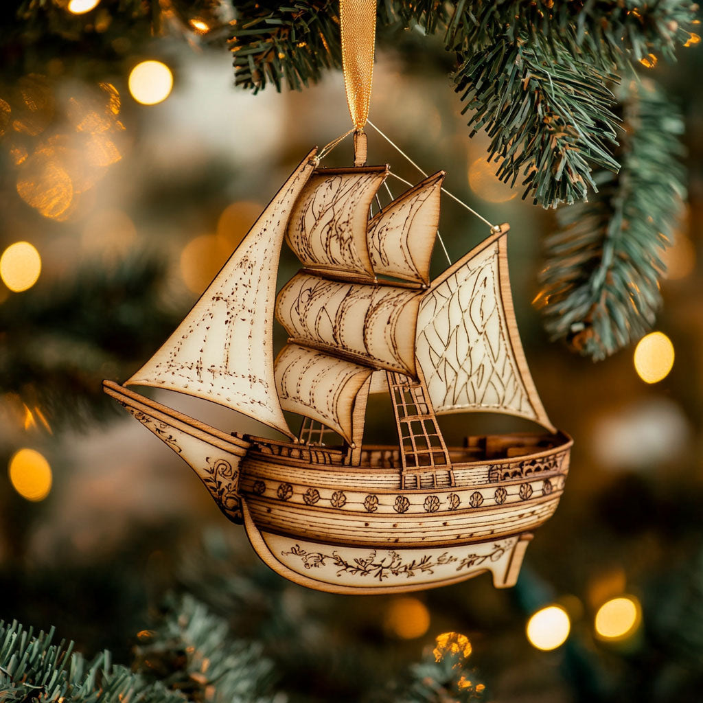 Tall Ship Winter Sail WN2411091CL Christmas Ornament