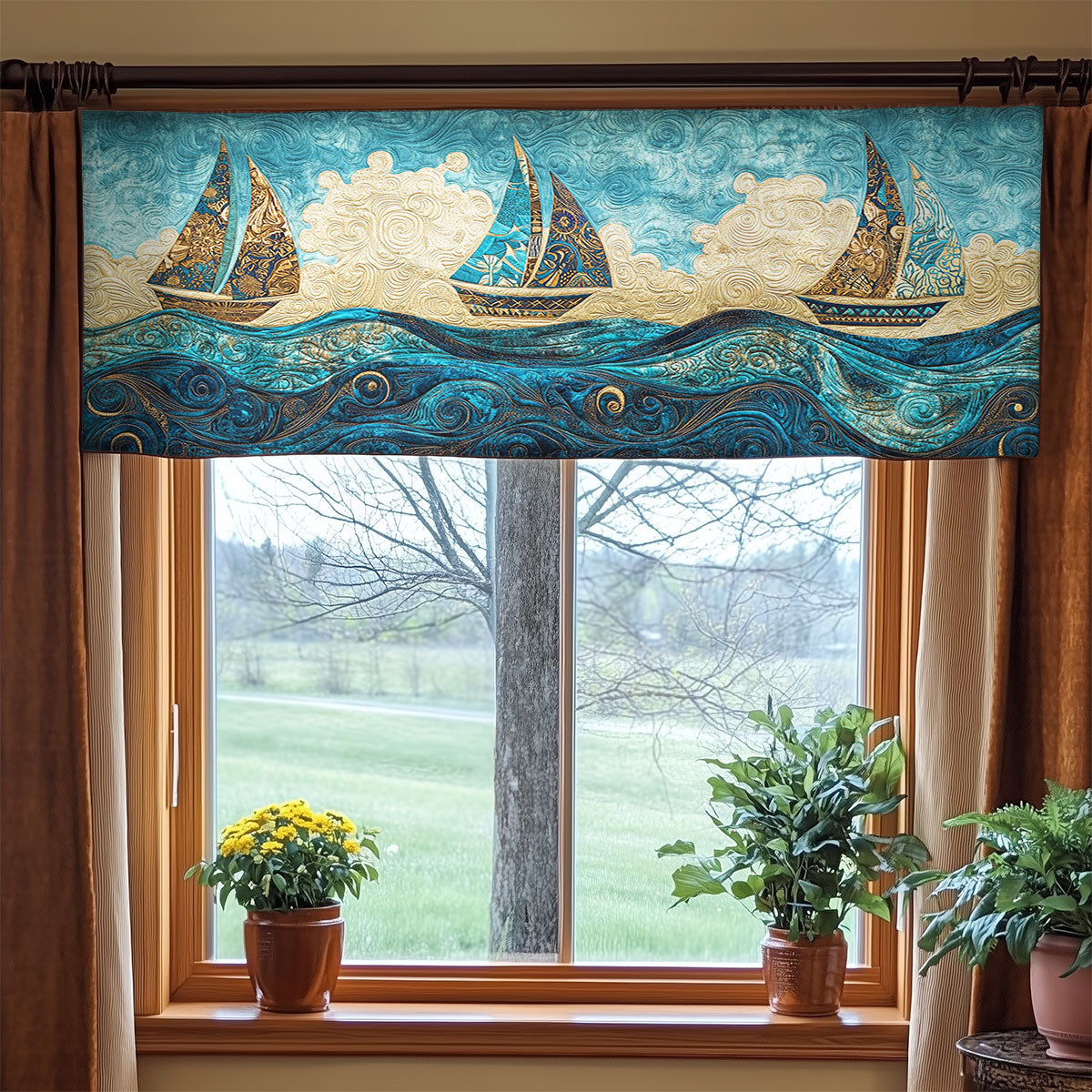Sailboat Rhythm Trail WN2006033CL Quilted Valance