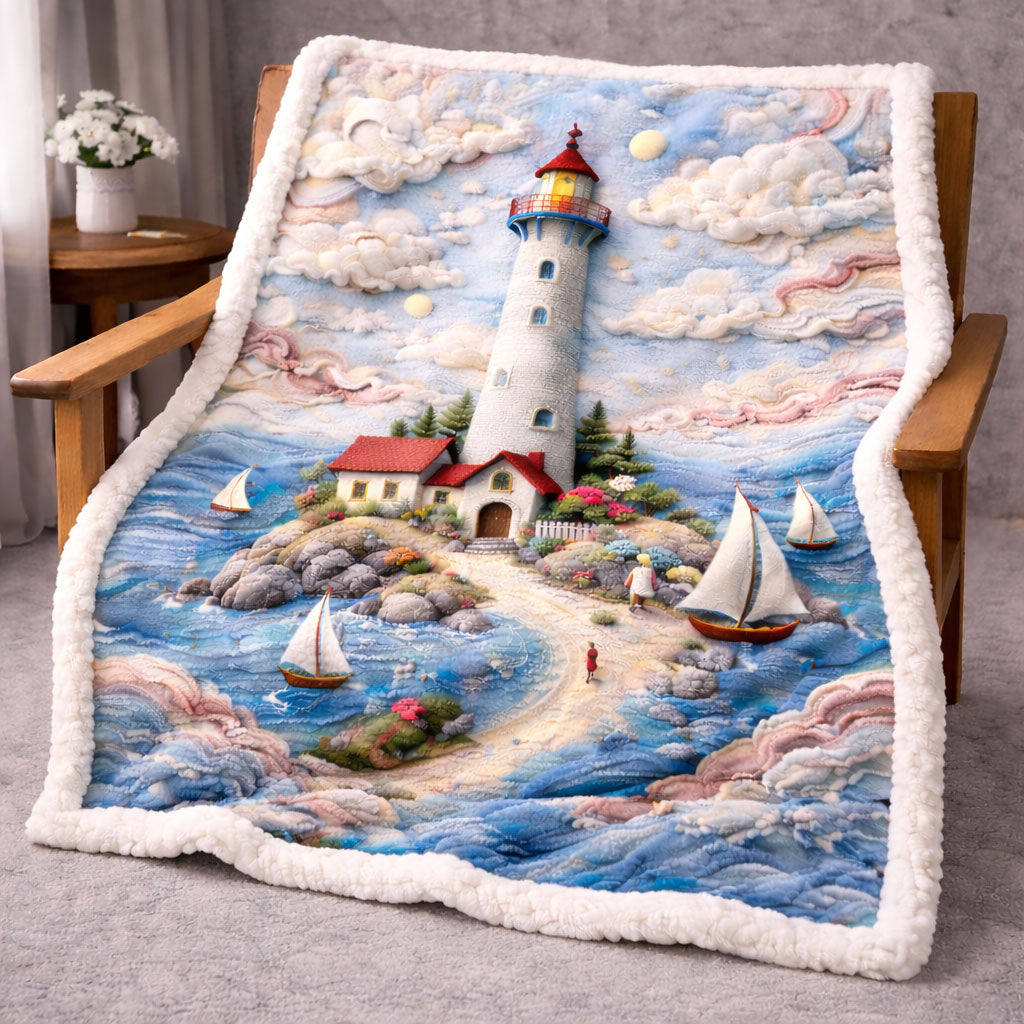 Coastal Lighthouse KL3001007CL Faux Fur Throw Blanket