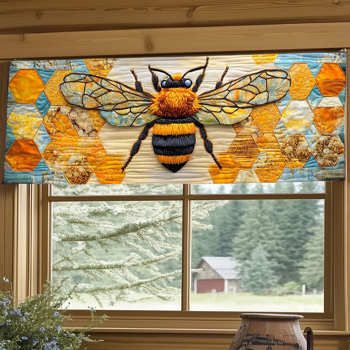 Flower Golden Hive WJ2705026CL Quilted Valance
