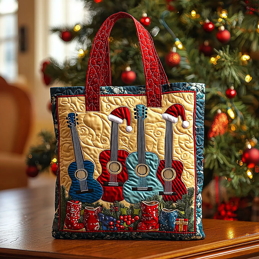 Christmas Guitar QA2711018CL Quilted Tote Bag