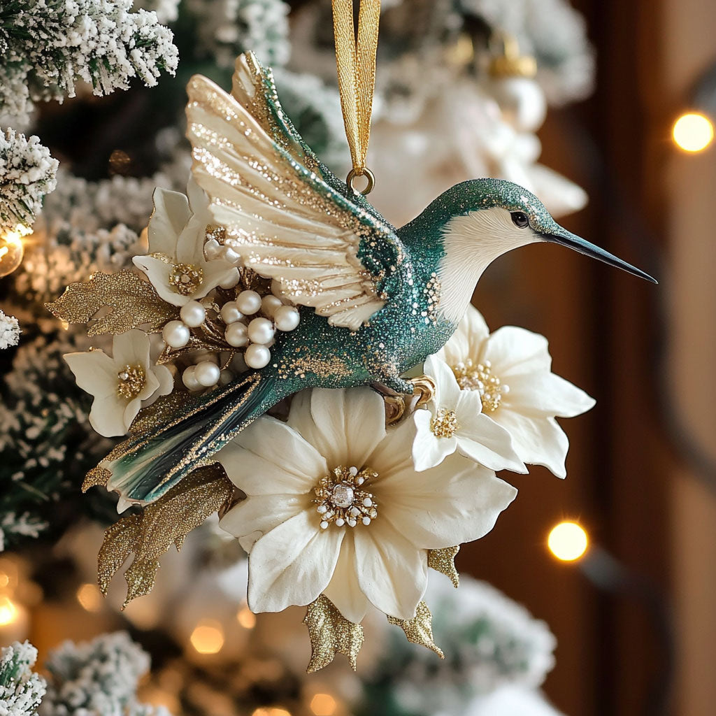Hummingbird White Flower CW0412104CL Christmas Ornament