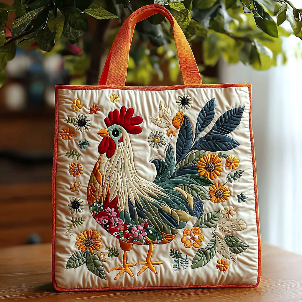 Floral Chicken QA0212011CL Quilted Tote Bag