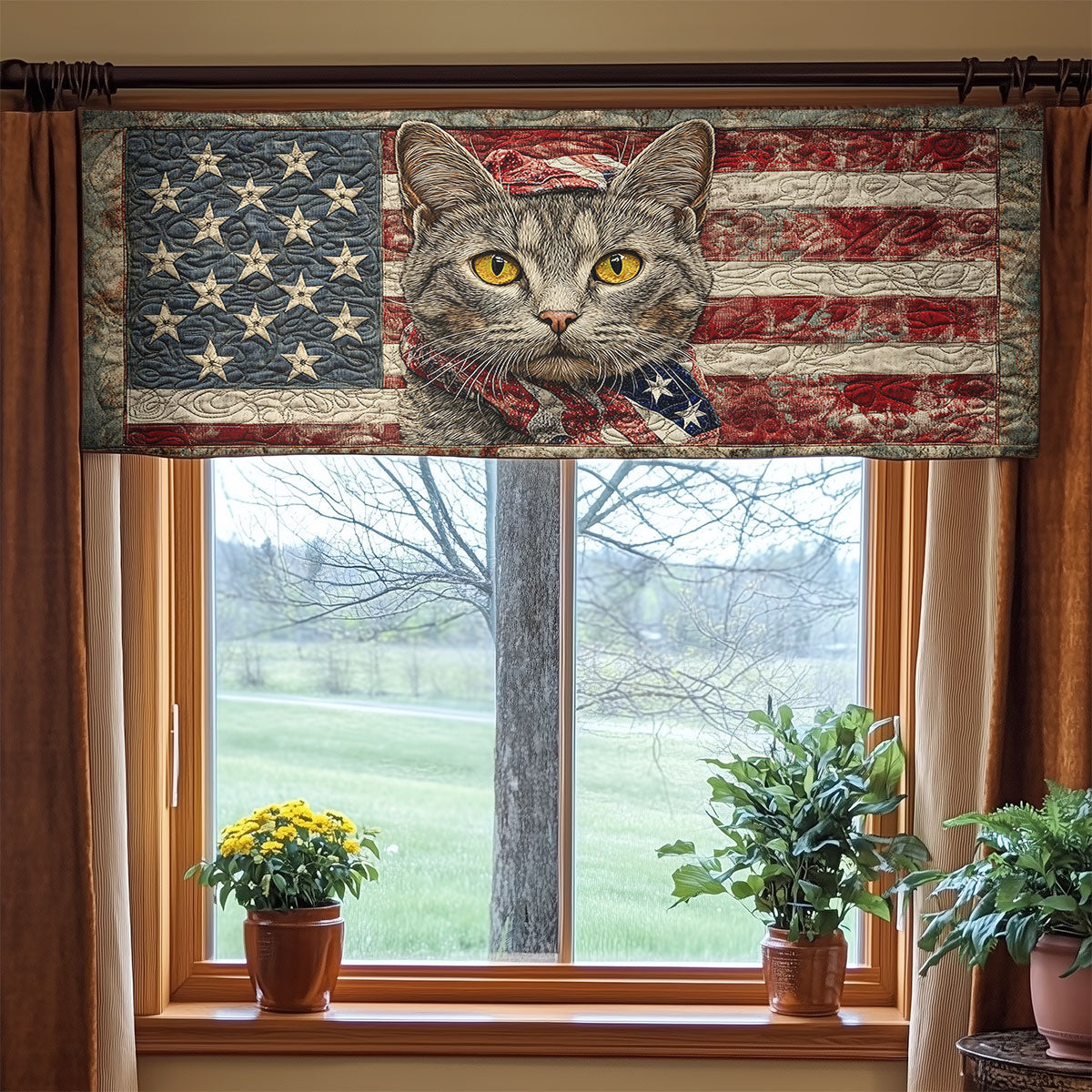 Cozy Cat Stars WN1006031CL Quilted Valance