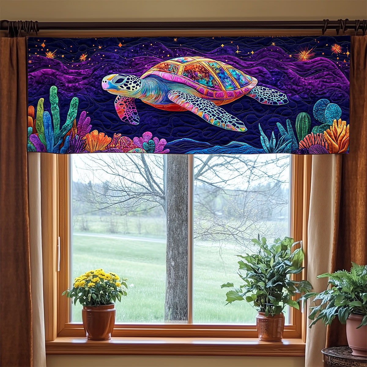 Cosmic Turtle Drift WJ2306023CL Quilted Valance