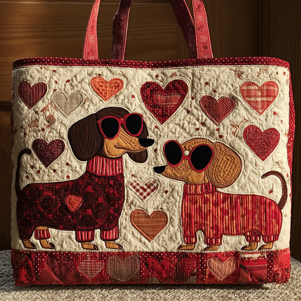 Dachshund Hearts XR0601001CL Quilted Tote Bag