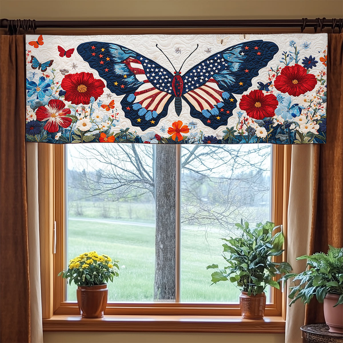 Patriotic Butterfly WJ1106021CL Quilted Valance